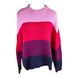 Sundry Sweater Wool Blend Chunky Knit Large Stripes Scarlett (1, S)